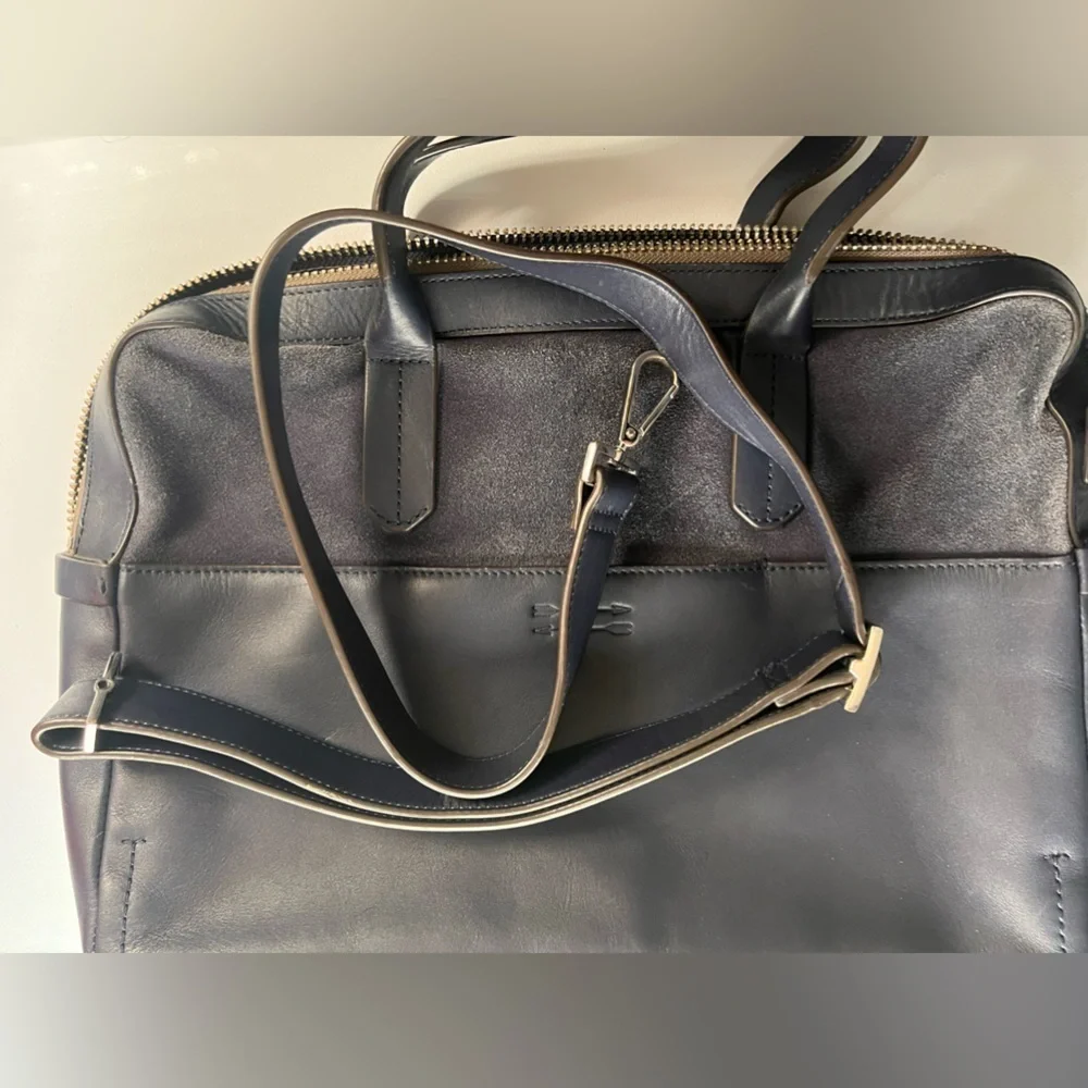 Uri Minkoff navy blue briefcase folio navy blue leather w/shoulder strap